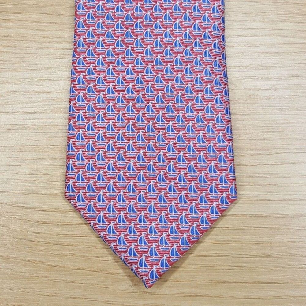 CLUB ROOM Mens Neck Tie Red Blue Nautical Sailboat Ocean Sailing Regatta Boat